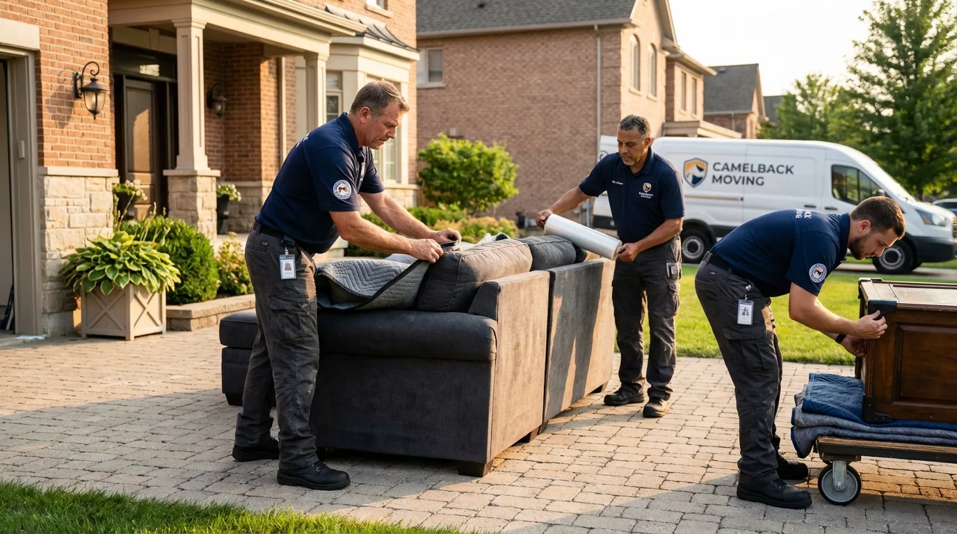 Large estate moving crew wrapping furniture in Hartford, WI