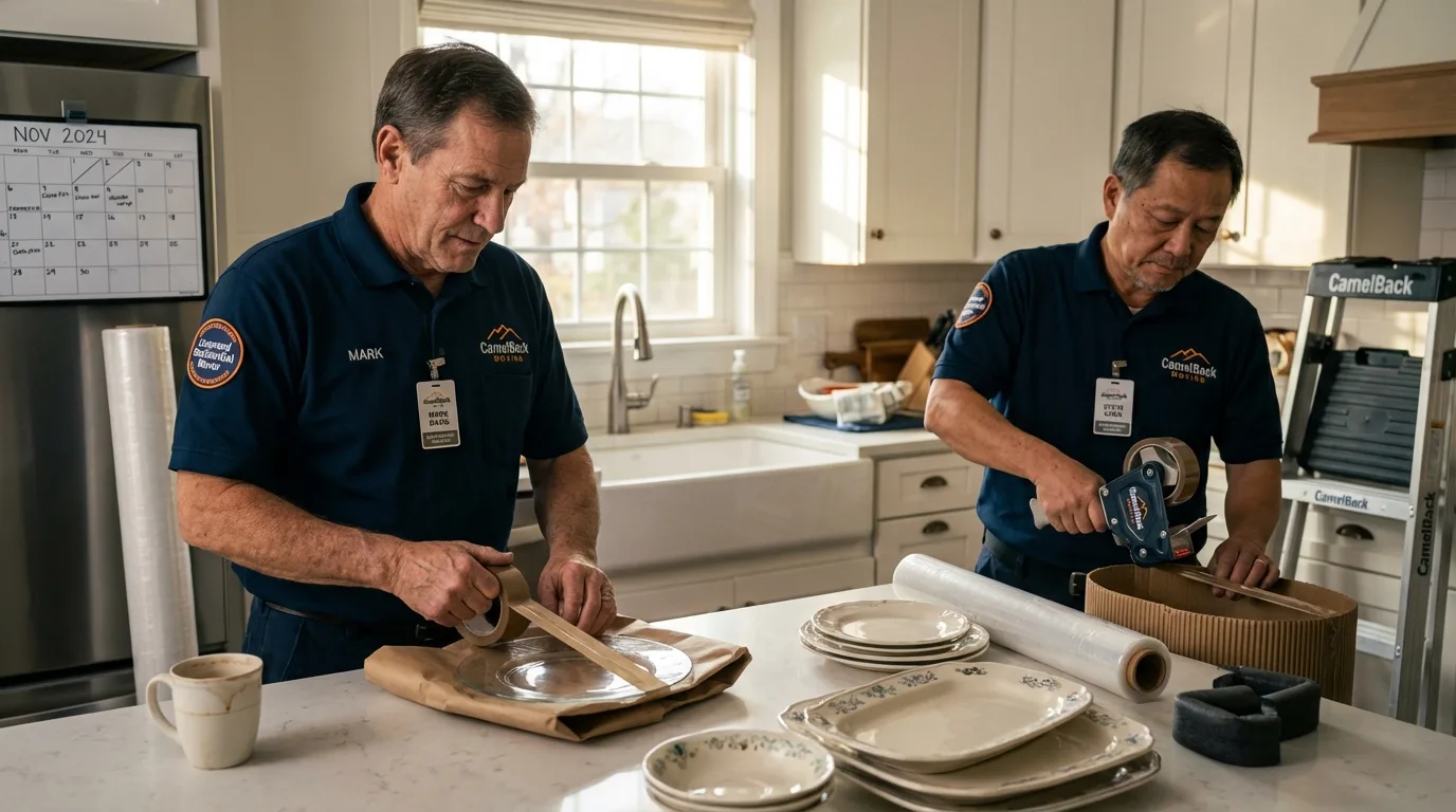 Professional crew packing kitchen dishware in Hartford, WI